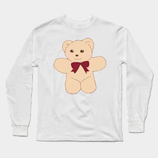 teddy bear ribbon coquette dollette cream red Long Sleeve T-Shirt